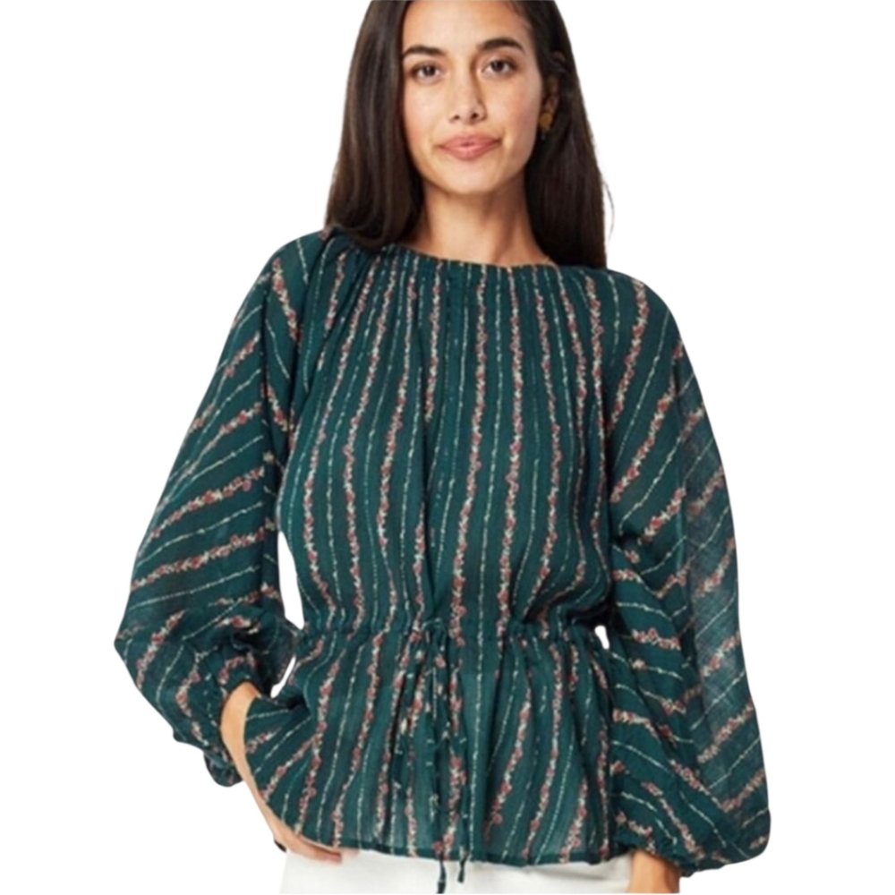 ROLLER RABBIT Mateaus Linden Gauze Floral Puff Sleeve Peasant Prairie Top M
